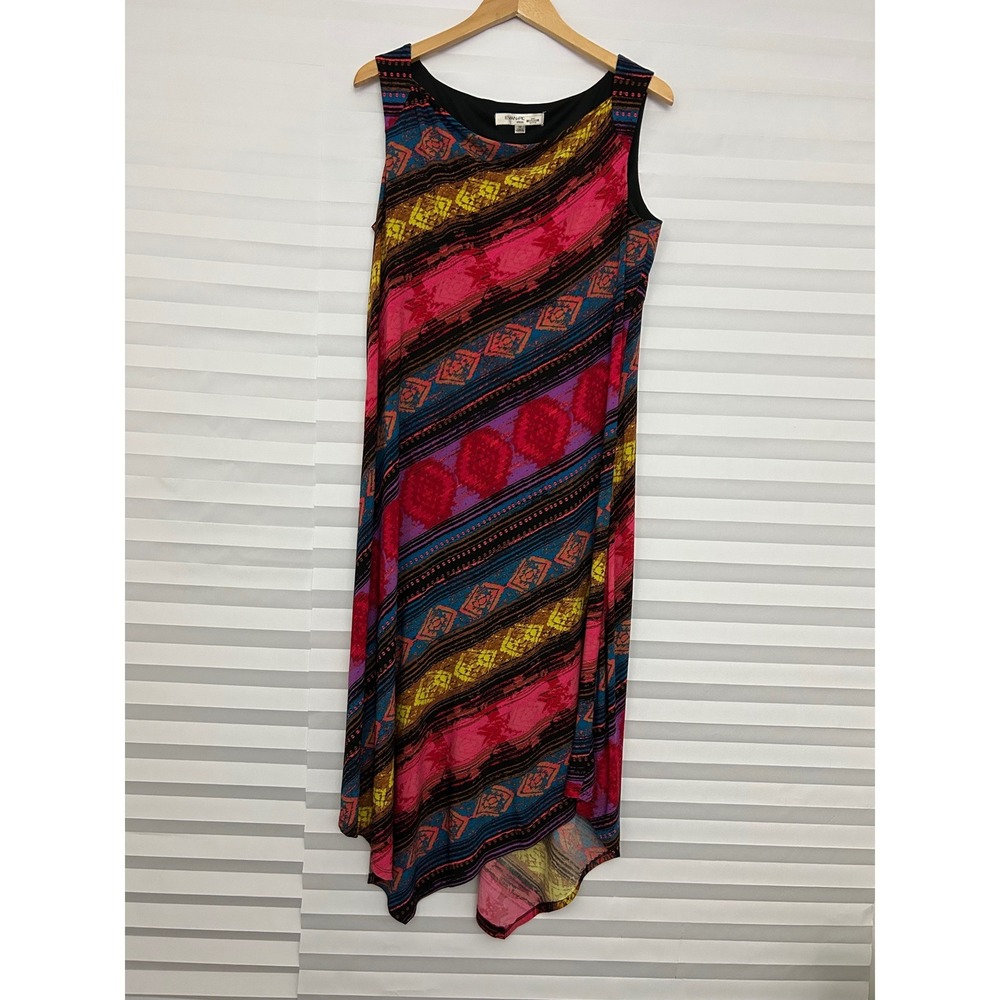 Evan-Picone Womens Multi Color Geometric Handkerchief Hem Midi Dress Size 14